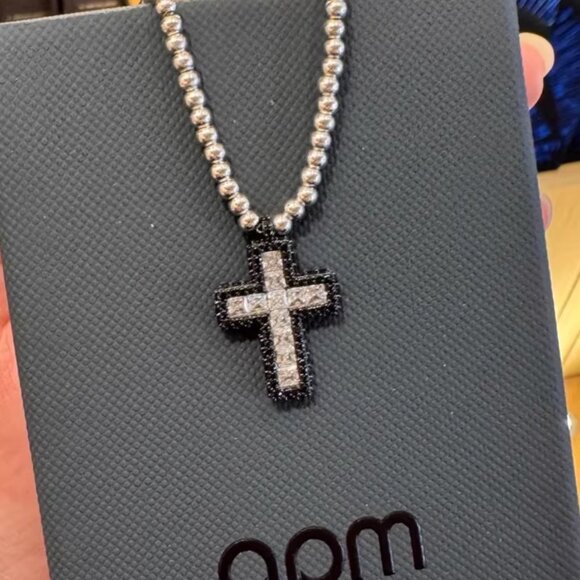 APM Monaco Black Pavé Cross Adjustable Necklace with Beads - Picture 3 of 5